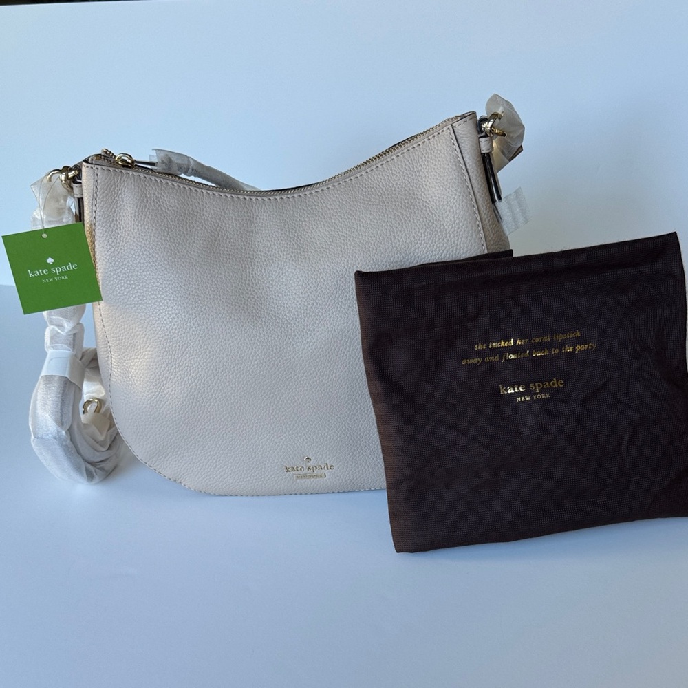 Kate Spade Jackson Street Mylie Hobo Crossbody Bag Cream Pebbled Leather - Picture 10 of 16